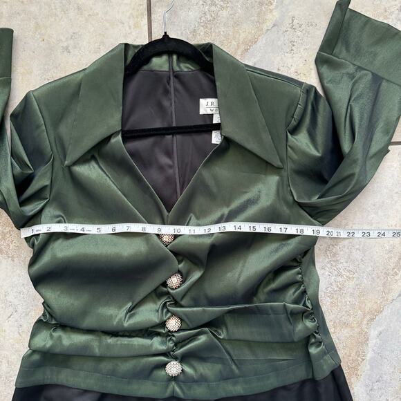 J R Nites Green Taffeta Black Satin Evening Dress 16W Mother of the Bride - Picture 4 of 15